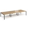 Adapt triple back to back desks 4200mm x 1600mm - black frame Oak Top - E4216-K-O
