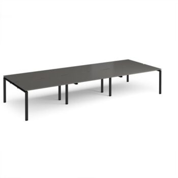 Adapt triple back to back desks 4200mm x 1600mm - black frame storm grey top - E4216-K-OG