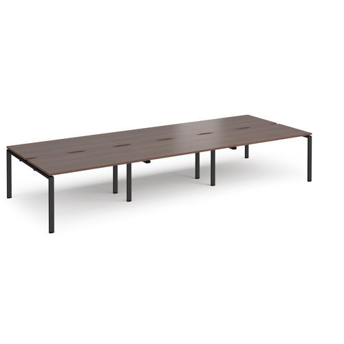 Adapt triple back to back desks 4200mm x 1600mm - black frame Walnut top - E4216-K-W