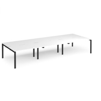 Adapt triple back to back desks 4200mm x 1600mm - black frame White Top - E4216-K-WH