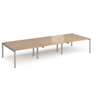 Adapt triple back to back desks 4200mm x 1600mm - silver frame Beech top - E4216-S-B