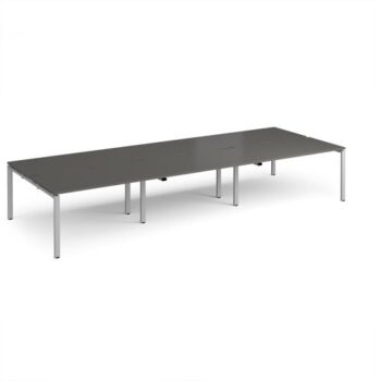 Adapt triple back to back desks 4200mm x 1600mm - silver frame storm grey top - E4216-S-OG