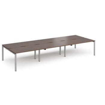 Adapt triple back to back desks 4200mm x 1600mm - silver frame Walnut top - E4216-S-W