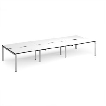 Adapt triple back to back desks 4200mm x 1600mm - silver frame White Top black edge - E4216-S-WK