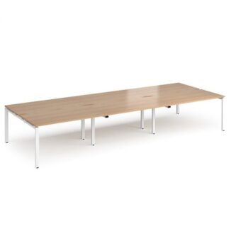 Adapt triple back to back desks 4200mm x 1600mm - white frame Beech top - E4216-WH-B