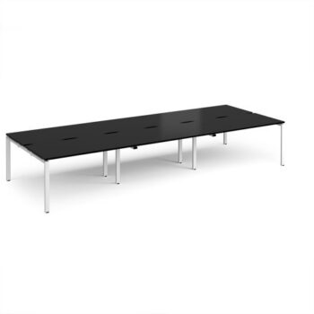 Adapt triple back to back desks 4200mm x 1600mm - white frame black top - E4216-WH-BK