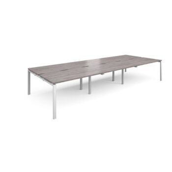 Adapt triple back to back desks 4200mm x 1600mm - white frame Grey Oak Top - E4216-WH-GO
