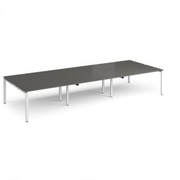 Adapt triple back to back desks 4200mm x 1600mm - white frame storm grey top - E4216-WH-OG