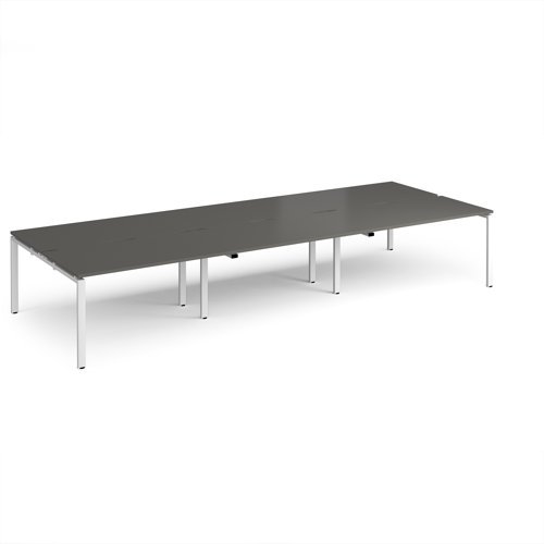 Adapt triple back to back desks 4200mm x 1600mm - white frame storm grey top - E4216-WH-OG