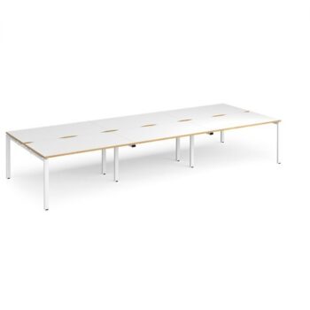 Adapt triple back to back desks 4200mm x 1600mm - white frame White Top with oak edging - E4216-WH-WO