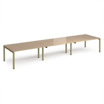 Adapt triple back to back desks 4800mm x 1200mm - green frame Kendal Oak Top - E4812-GN-KO