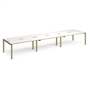 Adapt triple back to back desks 4800mm x 1200mm - green frame White Top oak edge - E4812-GN-WO