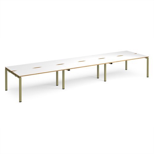 Adapt triple back to back desks 4800mm x 1200mm - green frame White Top oak edge - E4812-GN-WO