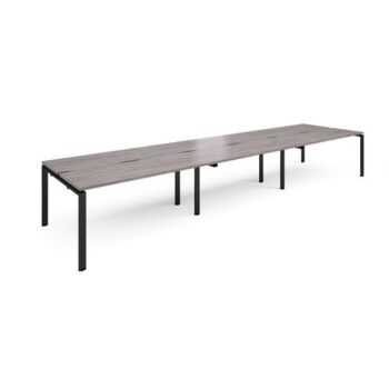 Adapt triple back to back desks 4800mm x 1200mm - black frame Grey Oak Top - E4812-K-GO