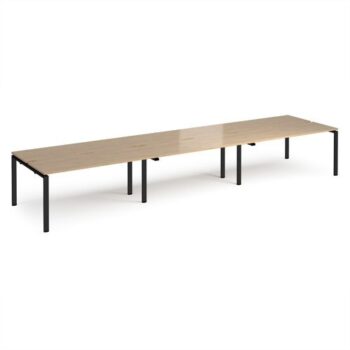 Adapt triple back to back desks 4800mm x 1200mm - black frame Kendal Oak Top - E4812-K-KO
