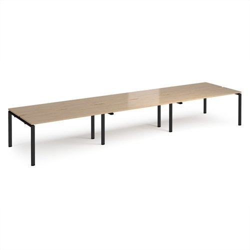 Adapt triple back to back desks 4800mm x 1200mm - black frame Kendal Oak Top - E4812-K-KO