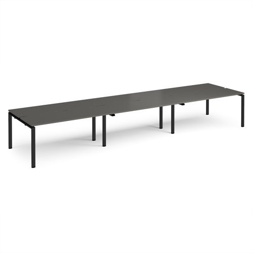 Adapt triple back to back desks 4800mm x 1200mm - black frame storm grey top - E4812-K-OG