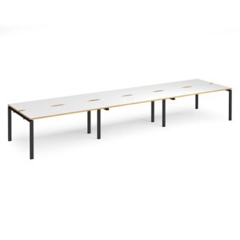 Adapt triple back to back desks 4800mm x 1200mm - black frame White Top with oak edging - E4812-K-WO