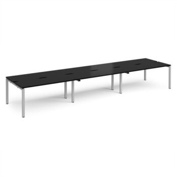 Adapt triple back to back desks 4800mm x 1200mm - silver frame black top - E4812-S-BK