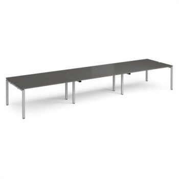 Adapt triple back to back desks 4800mm x 1200mm - silver frame storm grey top - E4812-S-OG
