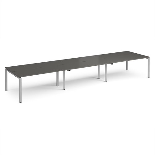 Adapt triple back to back desks 4800mm x 1200mm - silver frame storm grey top - E4812-S-OG
