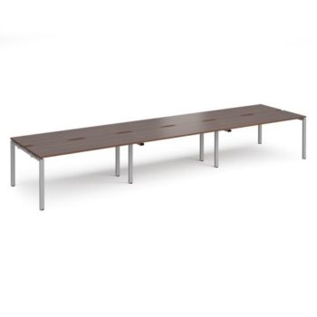 Adapt triple back to back desks 4800mm x 1200mm - silver frame Walnut top - E4812-S-W