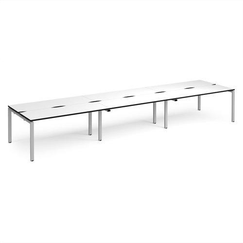 Adapt triple back to back desks 4800mm x 1200mm - silver frame White Top black edge - E4812-S-WK