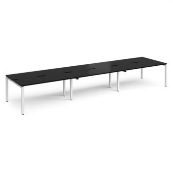 Adapt triple back to back desks 4800mm x 1200mm - white frame black top - E4812-WH-BK