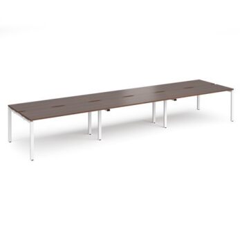 Adapt triple back to back desks 4800mm x 1200mm - white frame Walnut top - E4812-WH-W