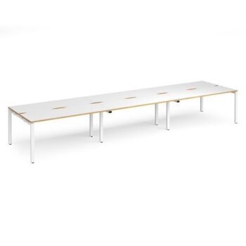 Adapt triple back to back desks 4800mm x 1200mm - white frame White Top with oak edging - E4812-WH-WO