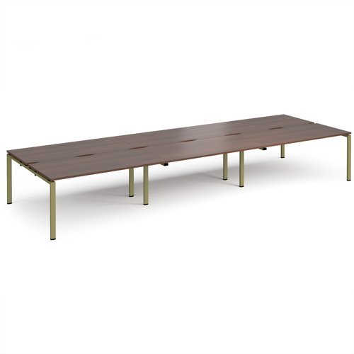 Adapt triple back to back desks 4800mm x 1600mm - green frame Walnut top - E4816-GN-W