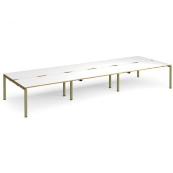 Adapt triple back to back desks 4800mm x 1600mm - green frame White Top oak edge - E4816-GN-WO