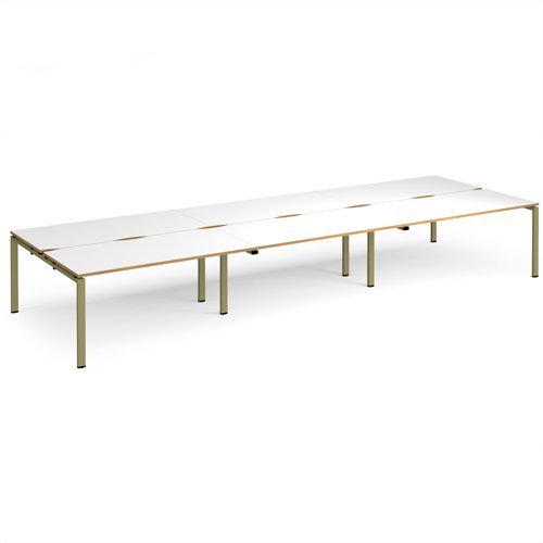 Adapt triple back to back desks 4800mm x 1600mm - green frame White Top oak edge - E4816-GN-WO