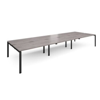 Adapt triple back to back desks 4800mm x 1600mm - black frame Grey Oak Top - E4816-K-GO