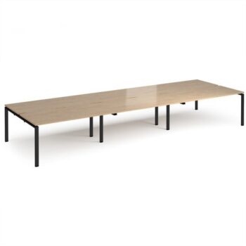 Adapt triple back to back desks 4800mm x 1600mm - black frame Kendal Oak Top - E4816-K-KO