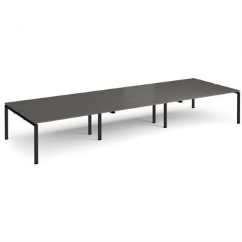 Adapt triple back to back desks 4800mm x 1600mm - black frame storm grey top - E4816-K-OG