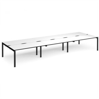 Adapt triple back to back desks 4800mm x 1600mm - black frame White Top black edge - E4816-K-WK