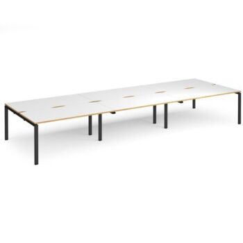 Adapt triple back to back desks 4800mm x 1600mm - black frame White Top with oak edging - E4816-K-WO