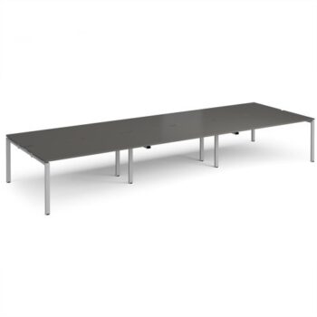 Adapt triple back to back desks 4800mm x 1600mm - silver frame storm grey top - E4816-S-OG