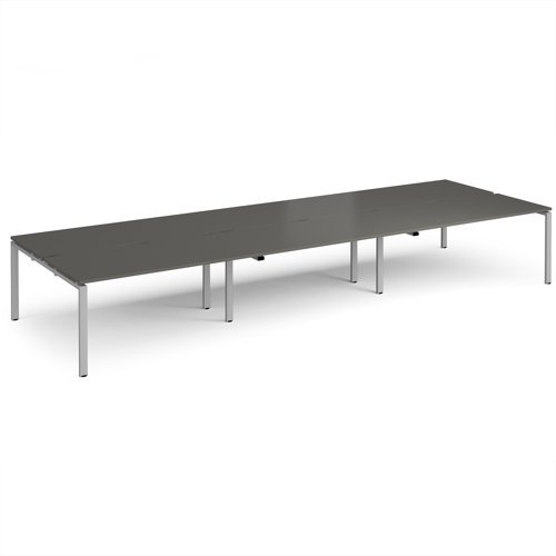 Adapt triple back to back desks 4800mm x 1600mm - silver frame storm grey top - E4816-S-OG