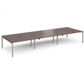Adapt triple back to back desks 4800mm x 1600mm - silver frame Walnut top - E4816-S-W