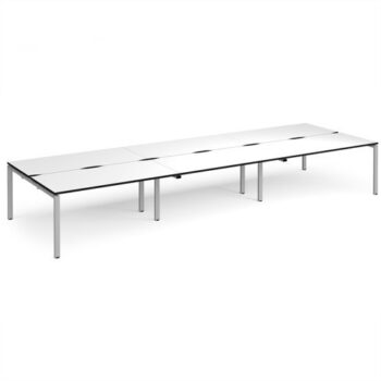 Adapt triple back to back desks 4800mm x 1600mm - silver frame White Top black edge - E4816-S-WK