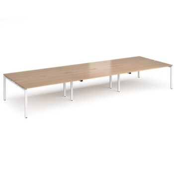 Adapt triple back to back desks 4800mm x 1600mm - white frame Beech top - E4816-WH-B