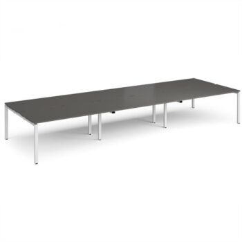 Adapt triple back to back desks 4800mm x 1600mm - white frame storm grey top - E4816-WH-OG