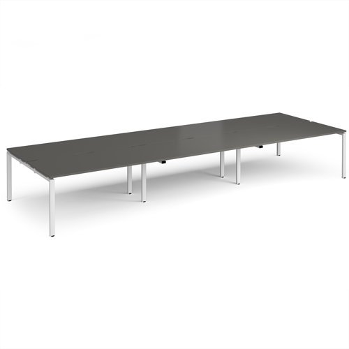 Adapt triple back to back desks 4800mm x 1600mm - white frame storm grey top - E4816-WH-OG