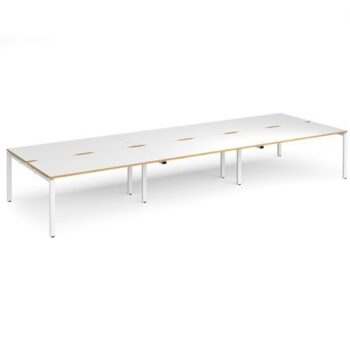 Adapt triple back to back desks 4800mm x 1600mm - white frame White Top with oak edging - E4816-WH-WO