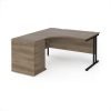 Maestro 25 left hand ergonomic desk 1400mm with black cantilever frame and desk high pedestal - Nebraska Oak - EBK14LNO