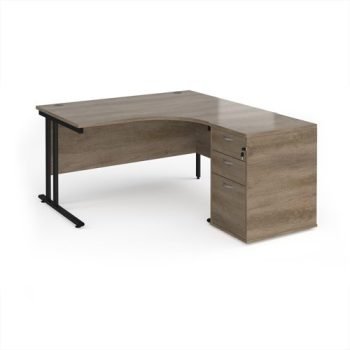 Maestro 25 right hand ergonomic desk 1400mm with black cantilever frame and desk high pedestal - Nebraska Oak - EBK14RNO