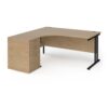 Maestro 25 left hand ergonomic desk 1600mm with black cantilever frame and desk high pedestal - Kendal Oak - EBK16LKO