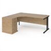 Maestro 25 left hand ergonomic desk 1800mm with black cantilever frame and desk high pedestal - Kendal Oak - EBK18LKO